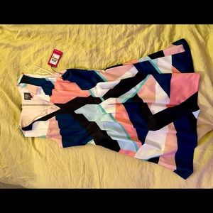 Vince Camuto Fit and Flare Sleeveless V-neck Scuba Dress, size 14